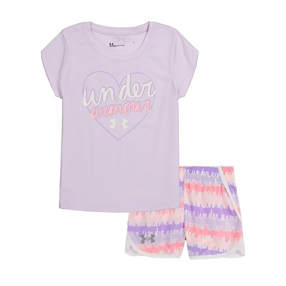 Girls Under Armour Script Heart Short Sleeve & Shorts Set